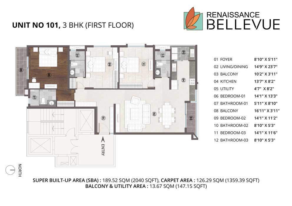 Renaissance Bellevue Floor Plan Unit 101